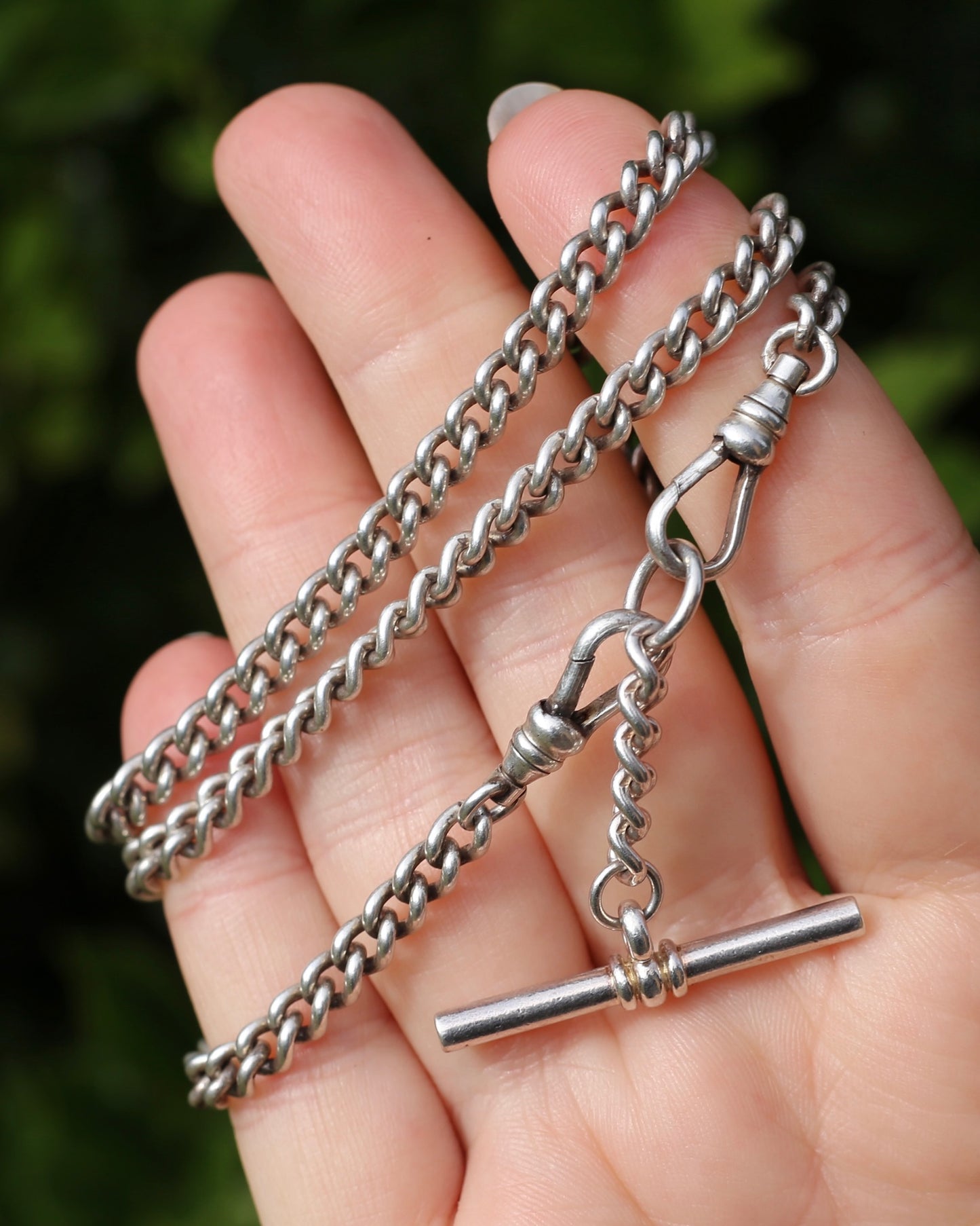 Vintage Silver Albert Chain, Likely American Made, Double Albert Clasp and Removable T-bar, Sterling Silver, 51.5cm