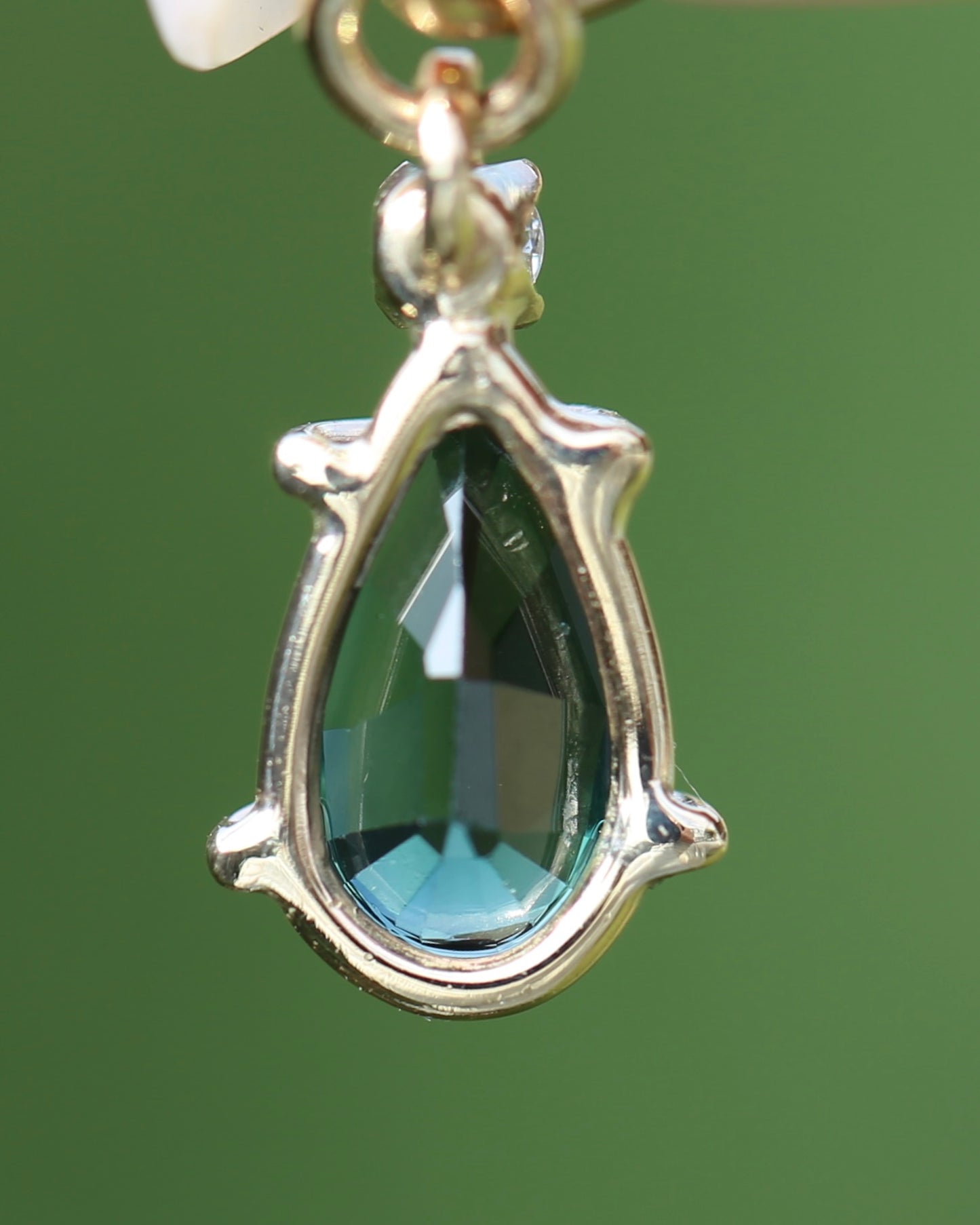 Pear Shaped Natural Teal Pear Sapphire and Diamond Pendant, 9ct Yellow Gold, 1.08g