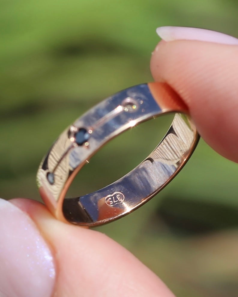 Black and Champagne Set Diamond Band, 9ct Rose Gold, size 8.5 or just over Q1/2 - fits more like a Q or just under 8.25, 3.0g