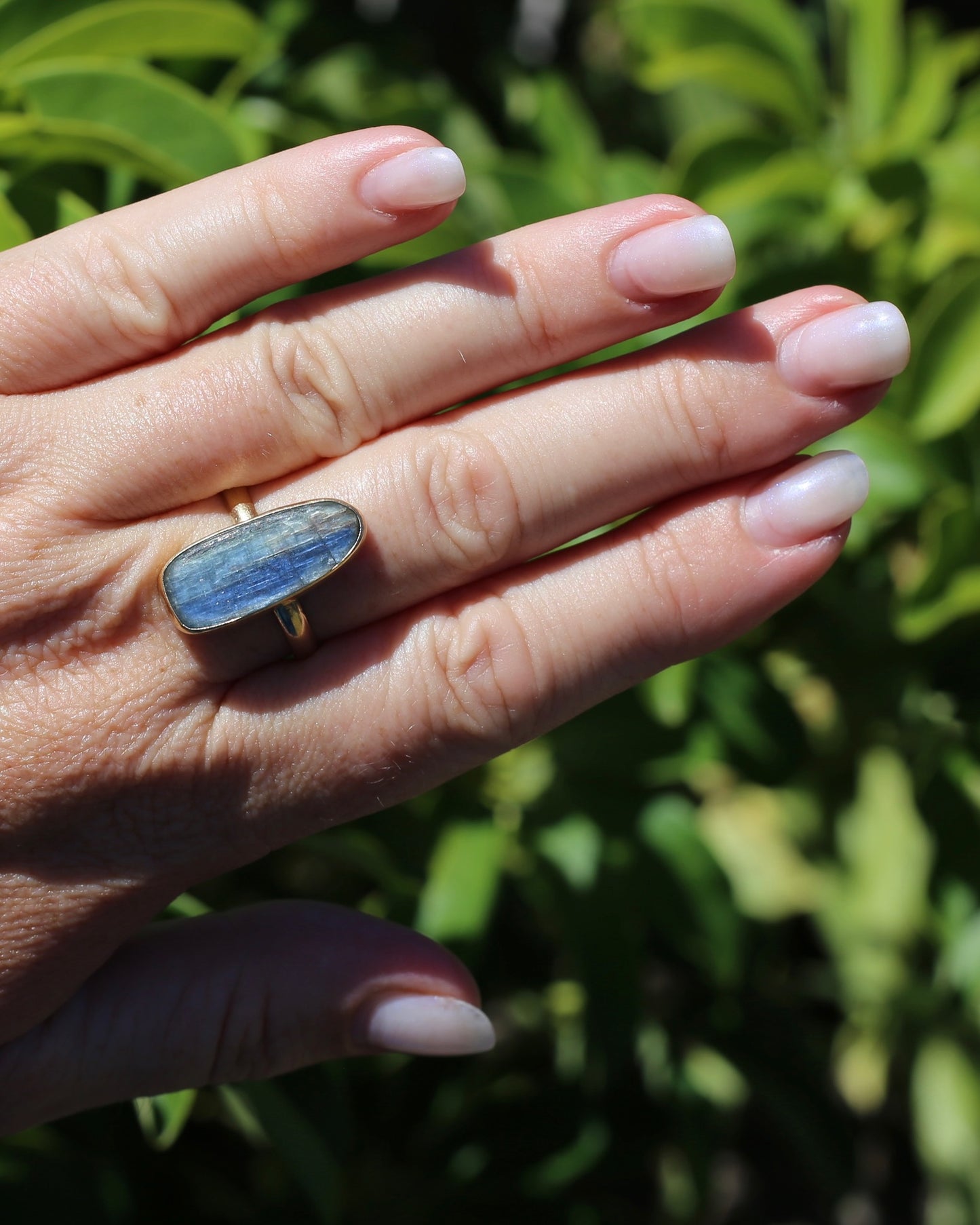 Rustic Freeform Labradorite Cabochon in Bezel Setting, 9ct Yellow Gold, size X1/2 or 11.75