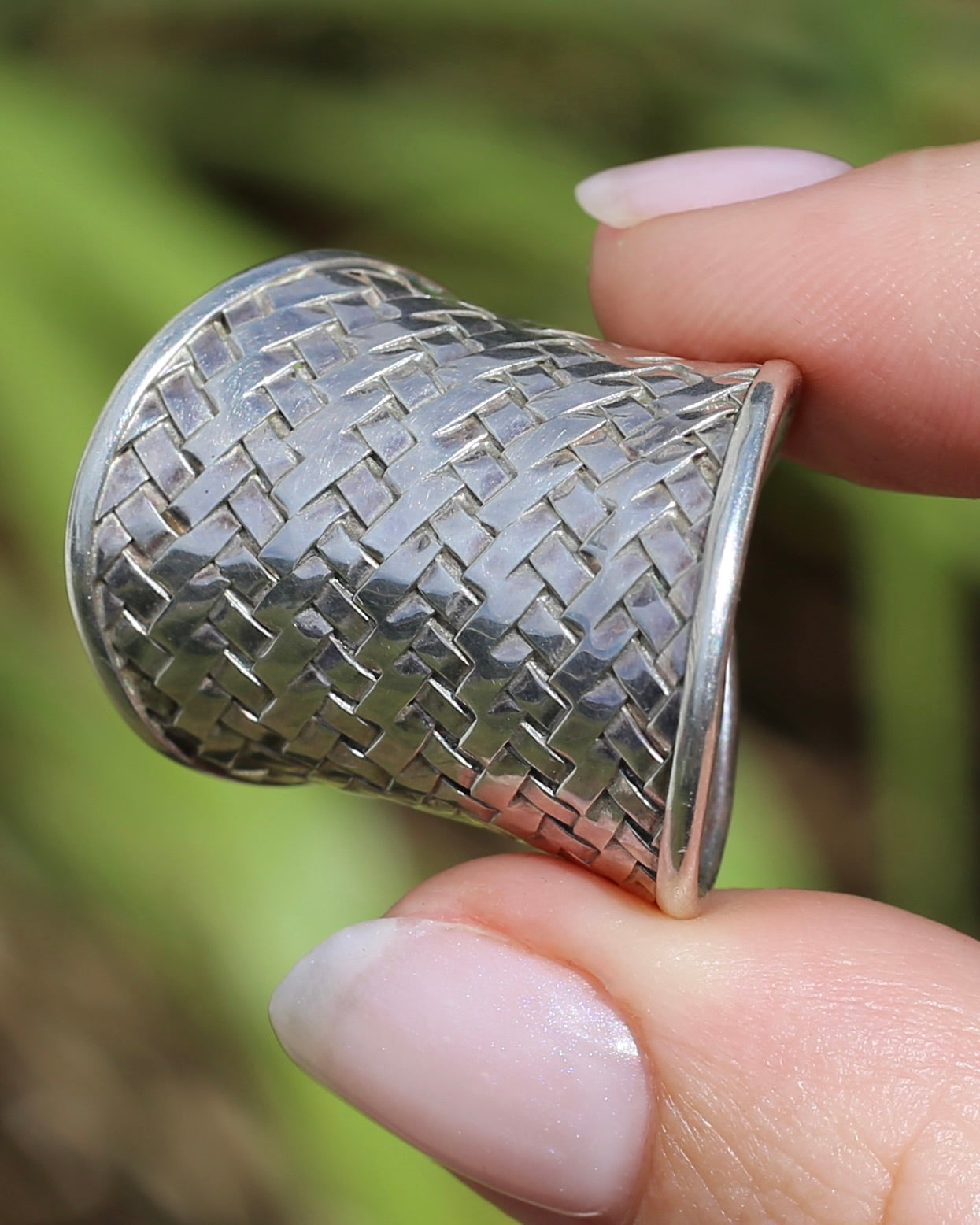 Woven Silver Cuff Ring, Sterling Silver, currently fits like a size P1/2 or Q - but easily sizeable, 8.2g