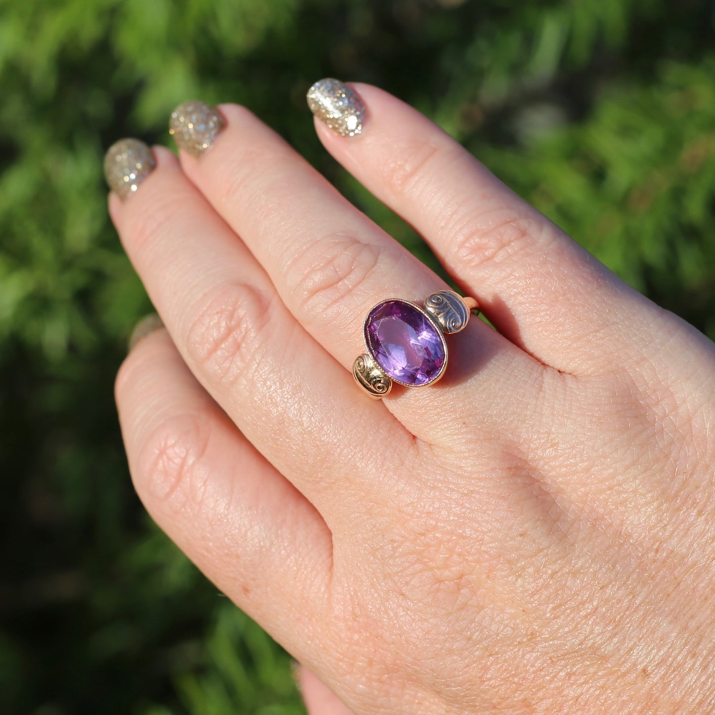 7ct Colour Change Sapphire Russian Cocktail Ring 1960s-1970s, 14ct Rose Gold, size Q or 8.25