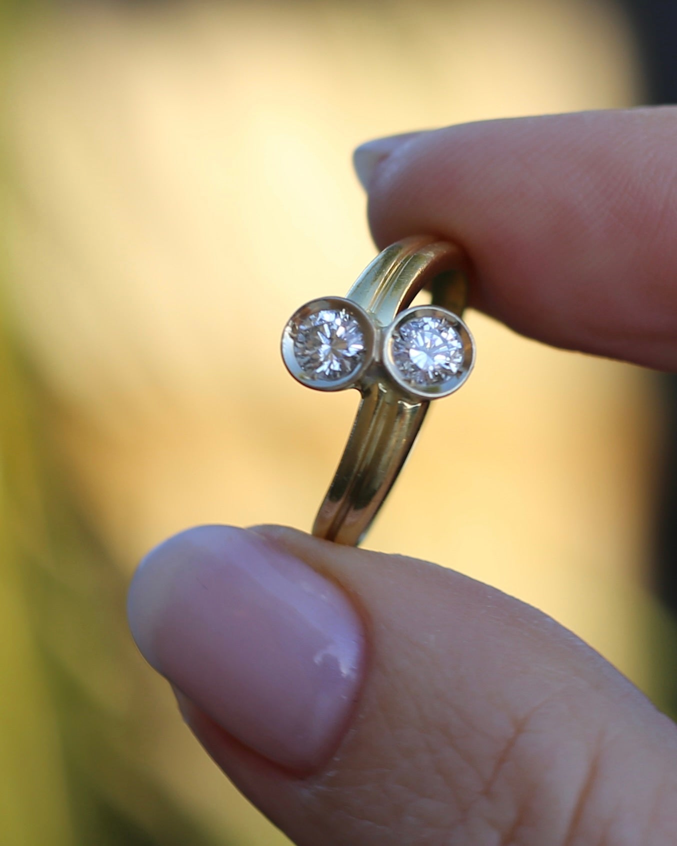 Vintage Toi Et Moi Two Stone Natural Diamond Ring, 18ct Yellow and White Gold Ring, size P1/2 or just over 7.75, 4.42g, with valuation