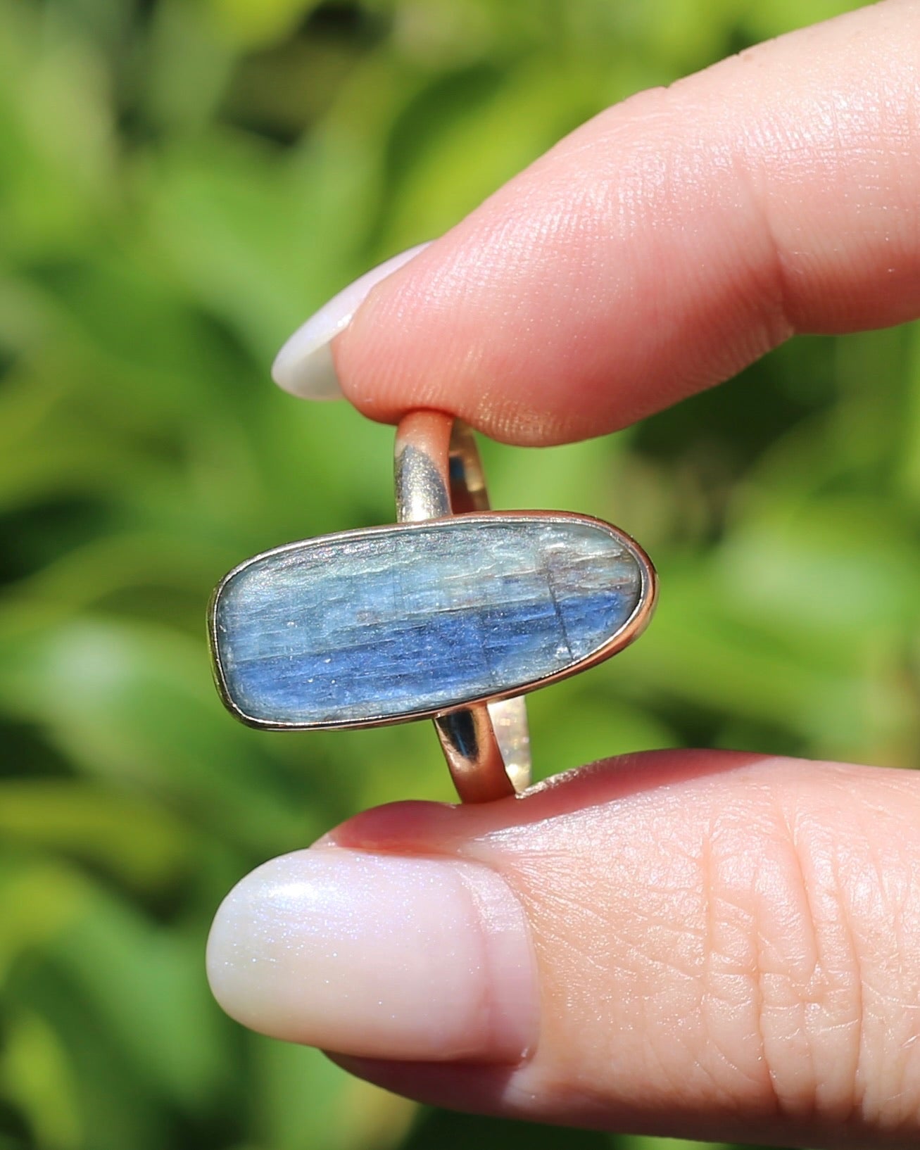 Rustic Freeform Labradorite Cabochon in Bezel Setting, 9ct Yellow Gold, size X1/2 or 11.75