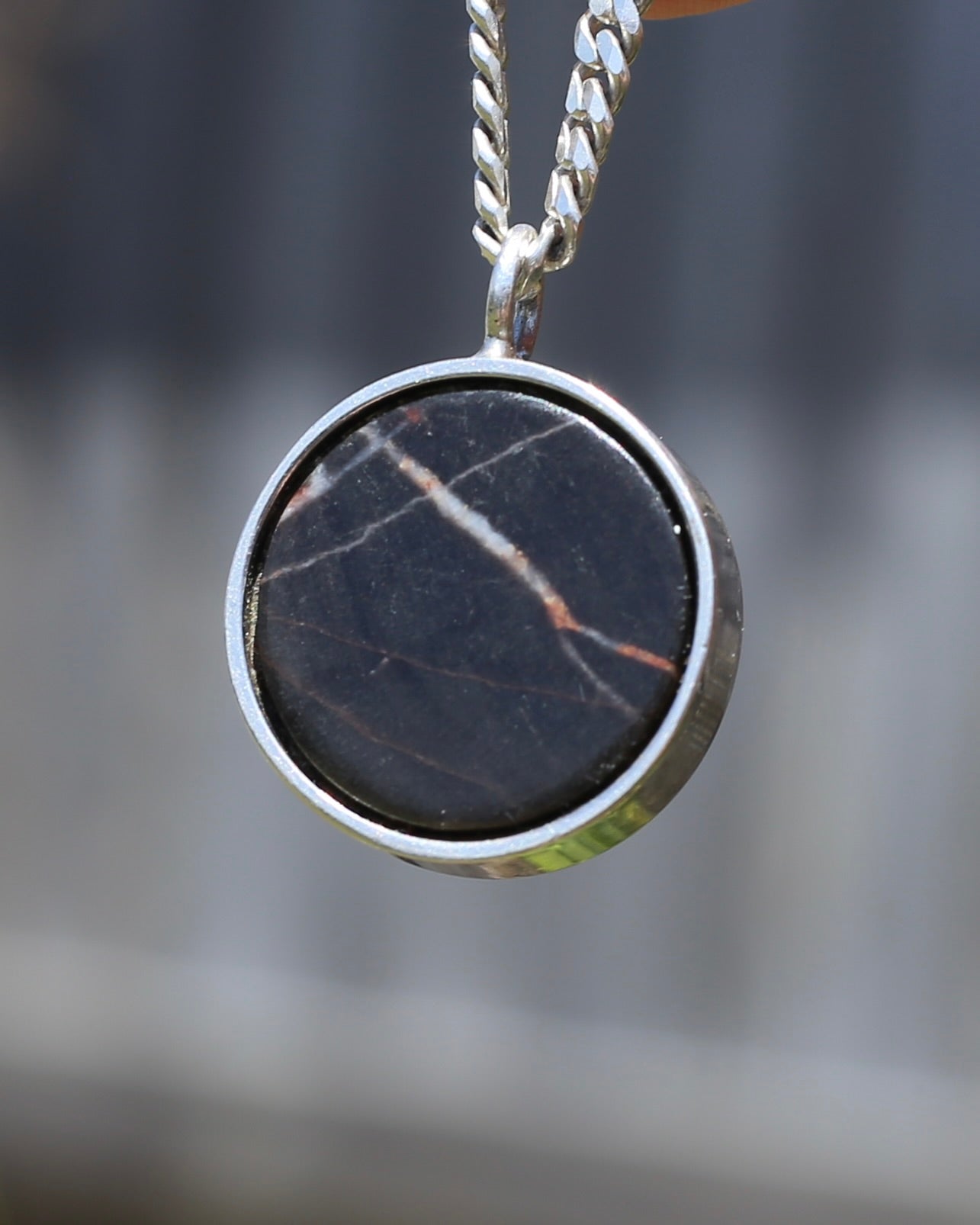 Vintage Chunky Black Agate and Silver Pendant, 13.2g