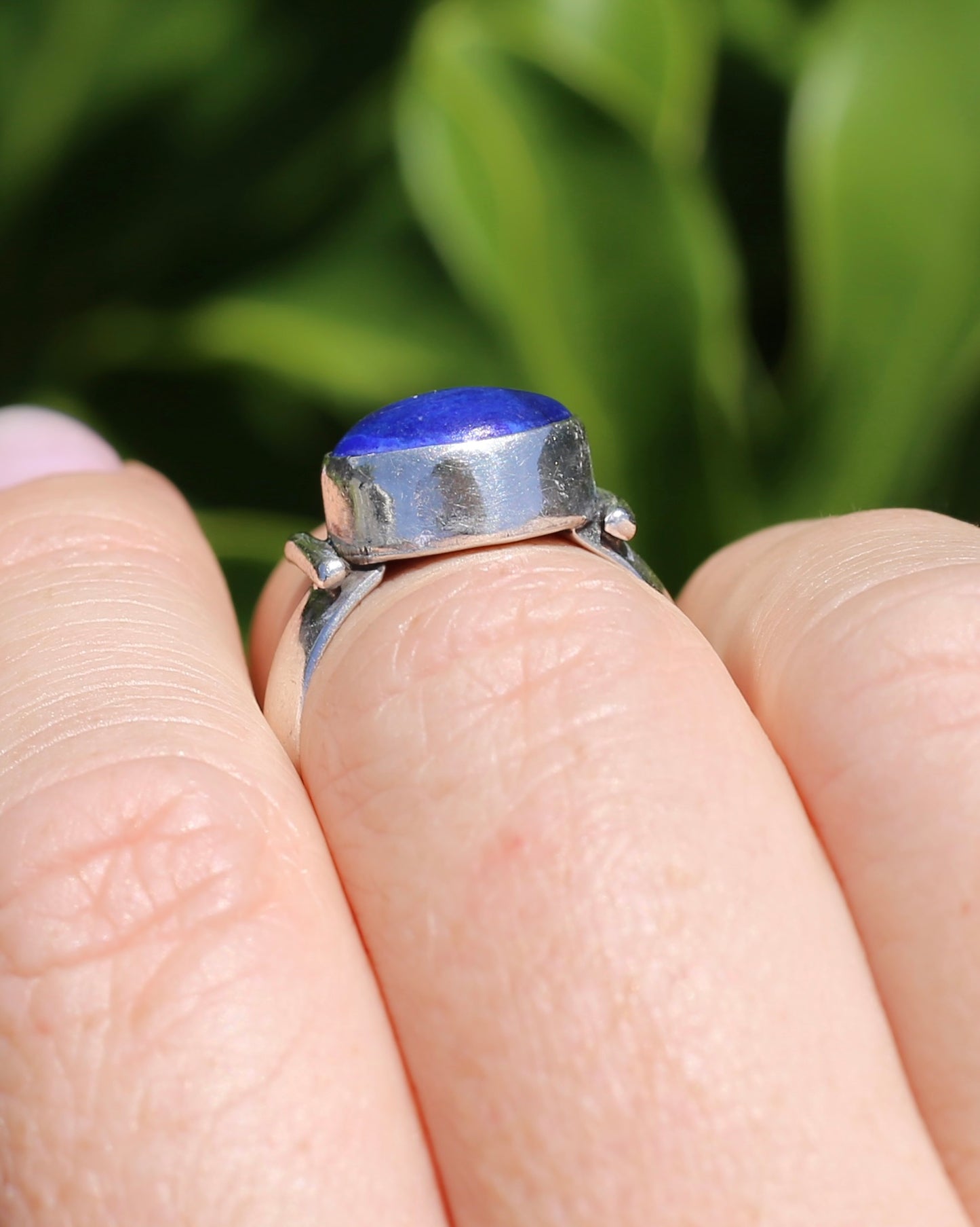 East West Set Oval Lapis Lazuli, Sterling Silver, size P or 7.5 fits about N-N1/2 due to width, 6.12g