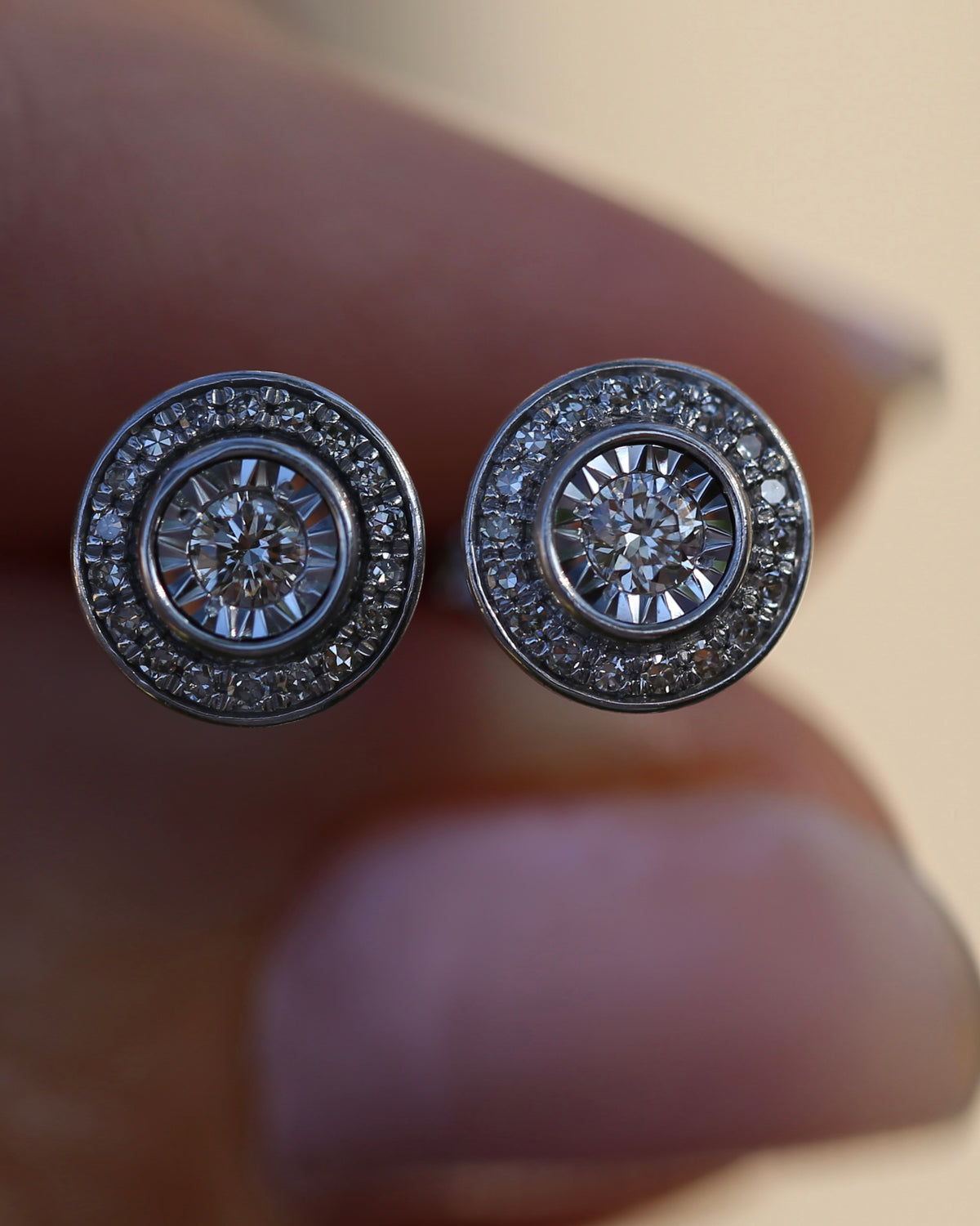Natural Diamond Cluster Target Studs, 9ct White Gold, 7.5mm wide, 1.38g
