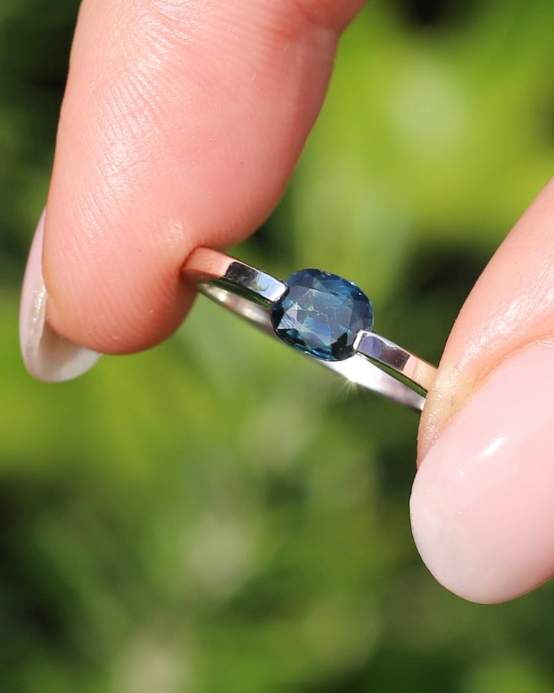 Australian Parti Sapphire Ring in Silver, size P or 7.75, 2.7g