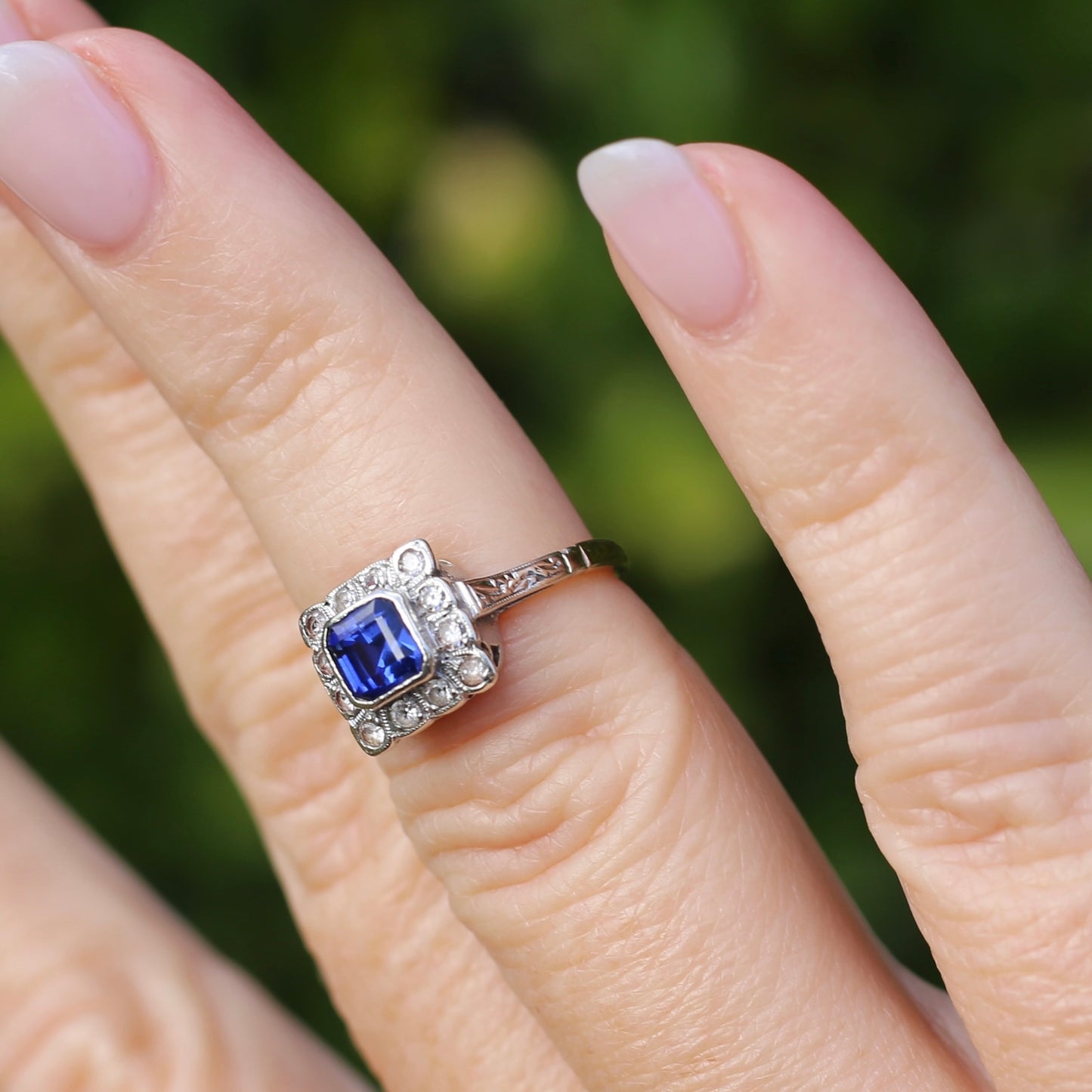 1930s Mixed Metal, Sapphire and White Spinel Halo Ring, 9ct Yellow and White Gold, size J1/2 or 5