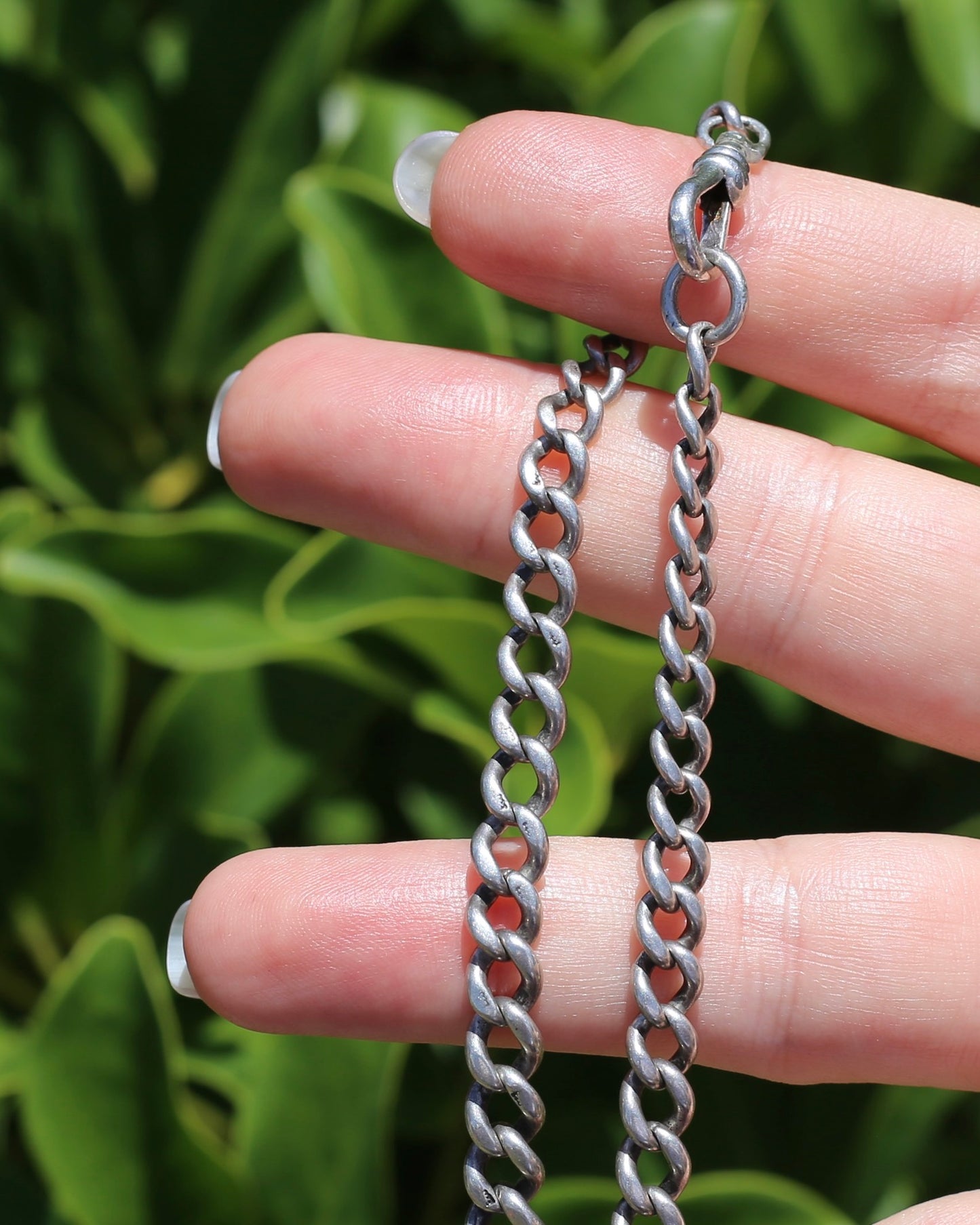 Vintique Uk Made Graduated Curb Sterling Silver Single Watch Chain with Albert Swivel, 34cm or 13.5 inches, 25.9g