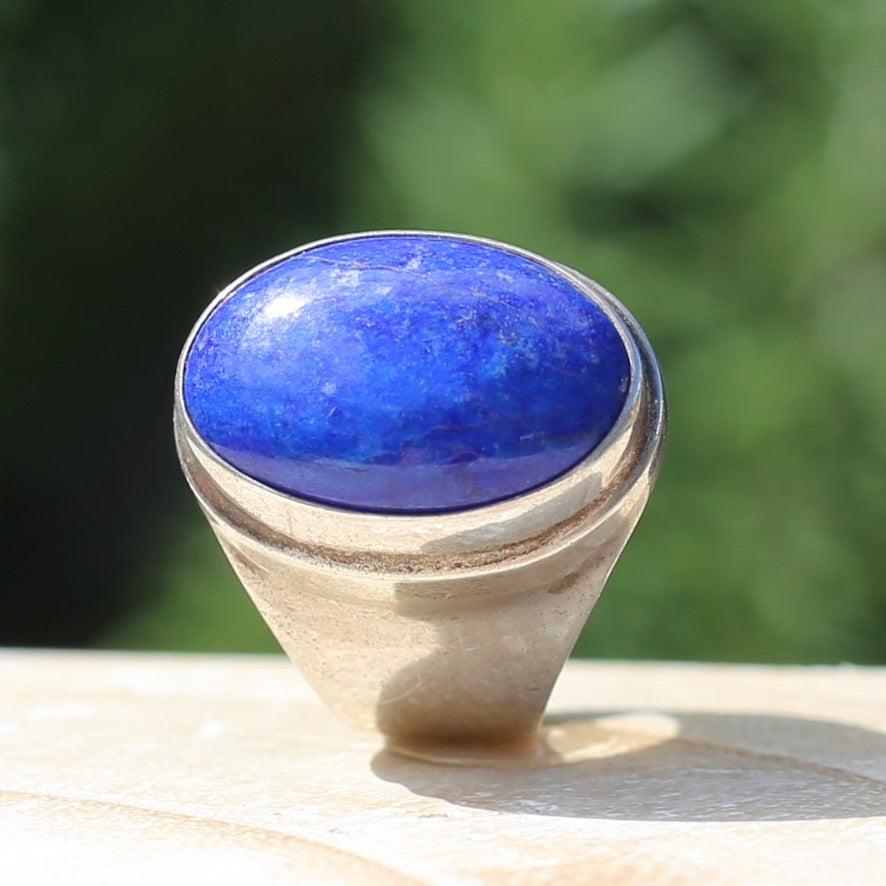 Large Lapis Cabochon in Silver Bezel Setting, size P1/2 or just under 8