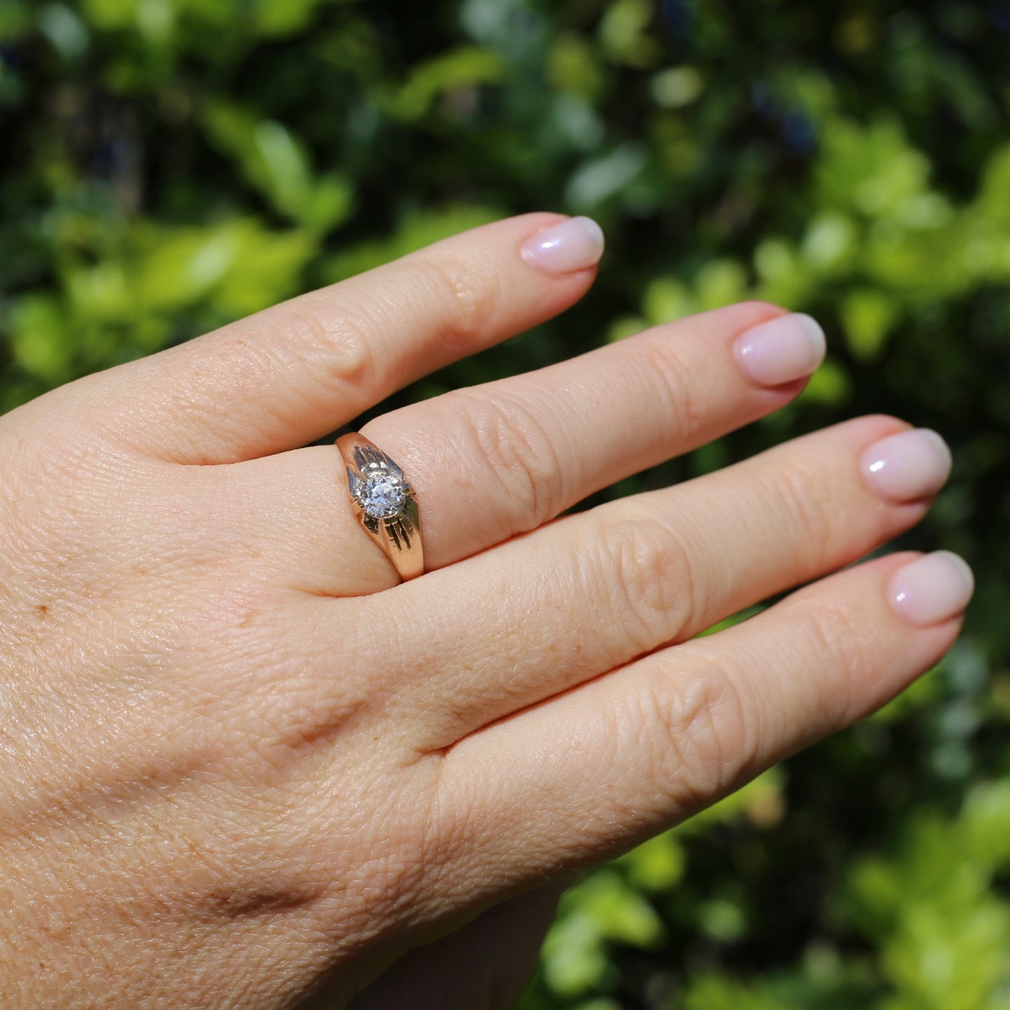 Hand Cut White Sapphire in 15ct Old Gold Ring, size N1/2 or just under 7