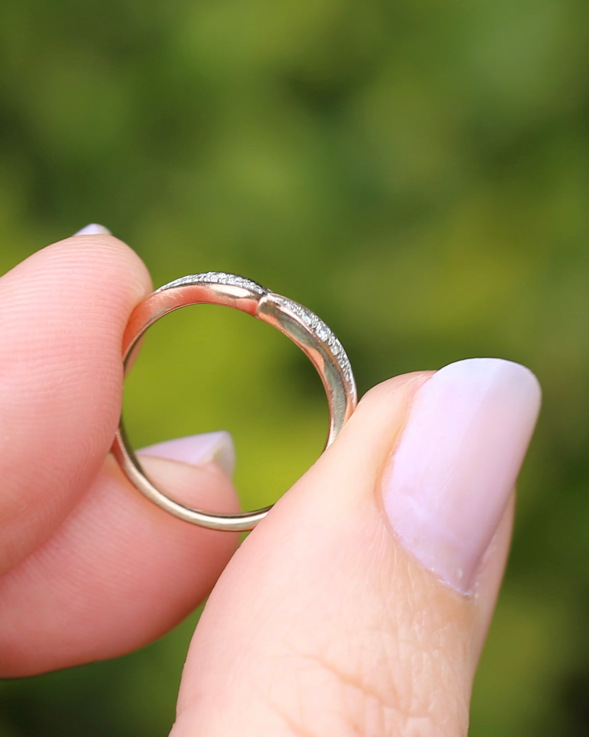 Bead Set Natural Diamond Wishbone Ring, 9ct Rose Gold, size J or 4.75, 1.7g