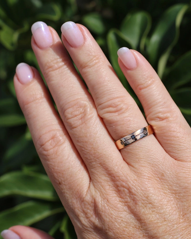Black and Champagne Set Diamond Band, 9ct Rose Gold, size 8.5 or just over Q1/2 - fits more like a Q or just under 8.25, 3.0g
