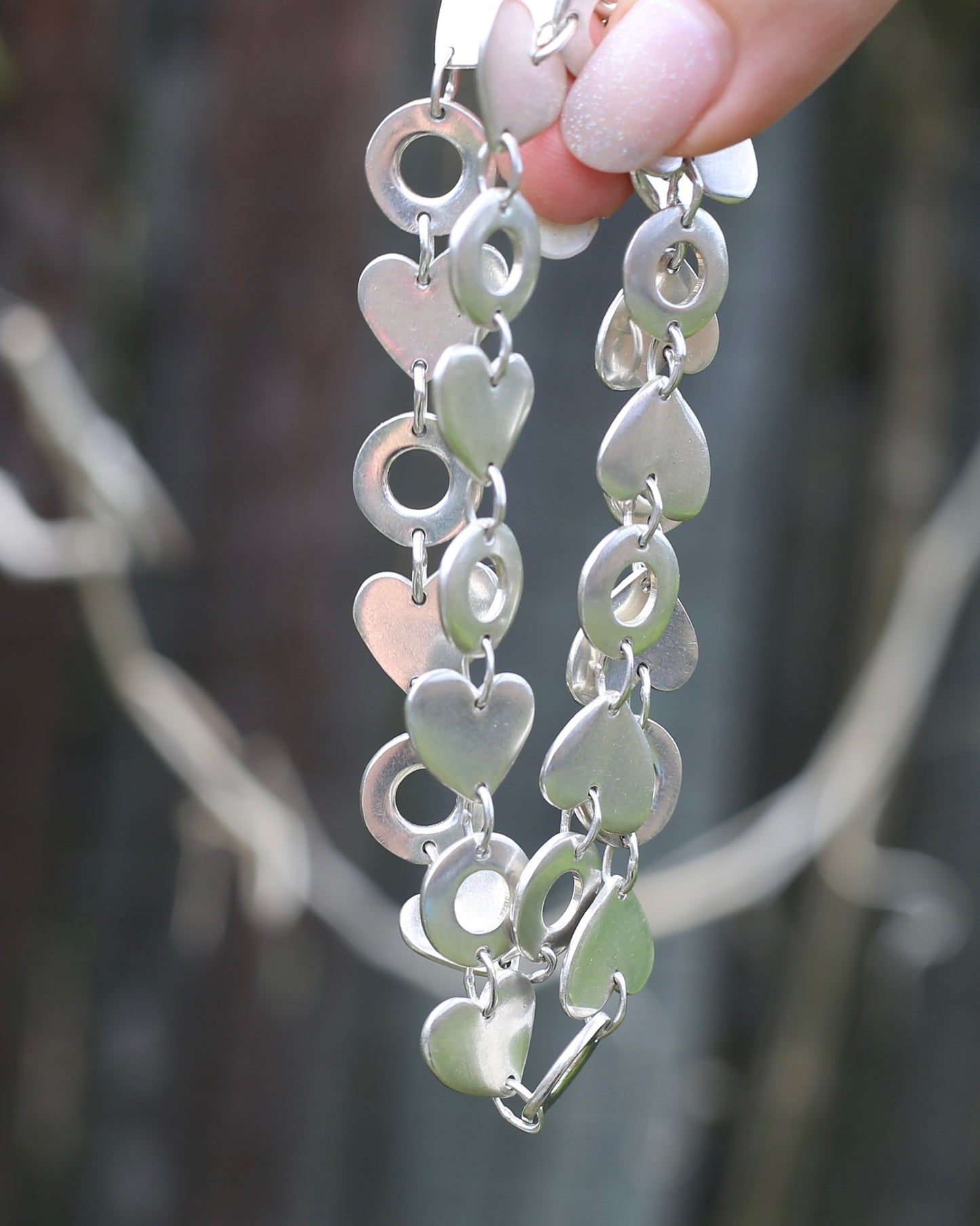 Fabulous Modernist Inspired Hearts and Lilypads Necklace, Sterling Silver, 43cm, 42.3g