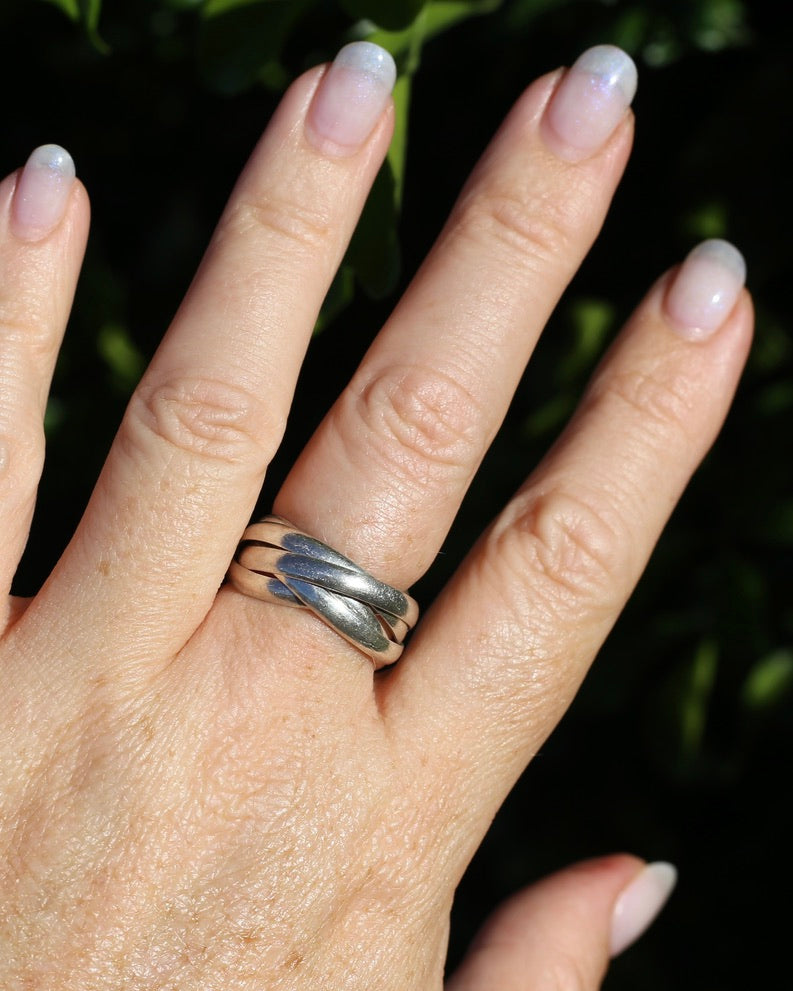 5 Ring Russian Wedding Ring, Sterling Silver, Size T1/2 or 9.75, 5.95g