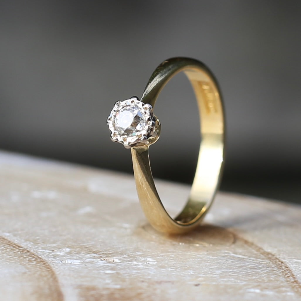 0.19ct Old Cut Diamond Solitaire, remade in 1984, 18ct Yellow and White Gold, size 6.5 or M1/2