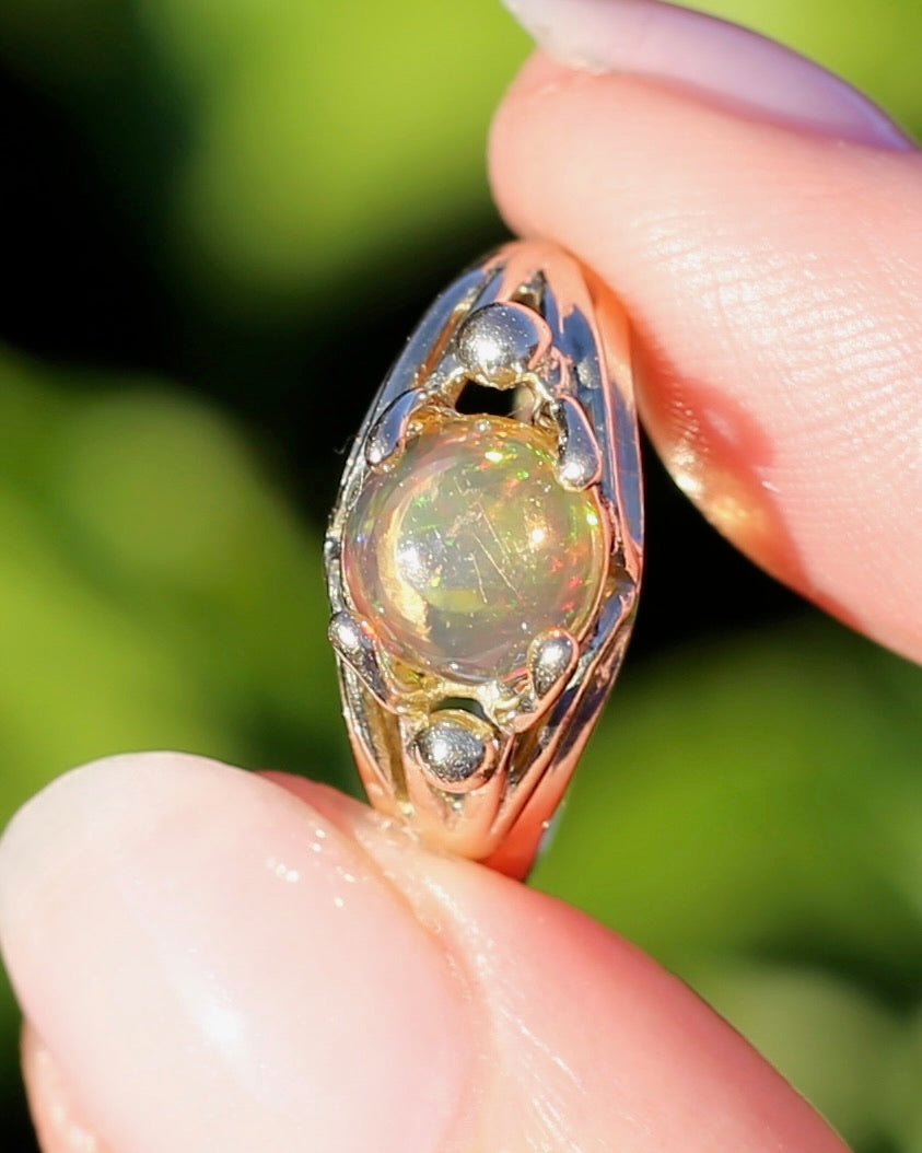 Mexican Opal Cabochon Ring, 14ct Yellow Gold, size 6 or L1/2