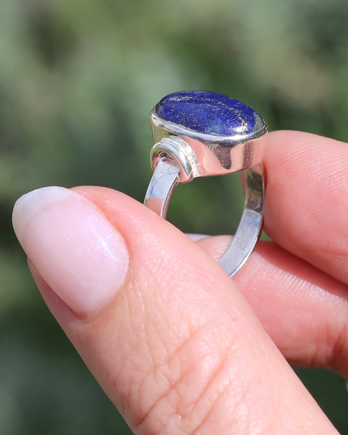 Lapis Cabochon in Silver Bezel Setting, Sterling Silver, size P1/2 or just under 8, 4.9g