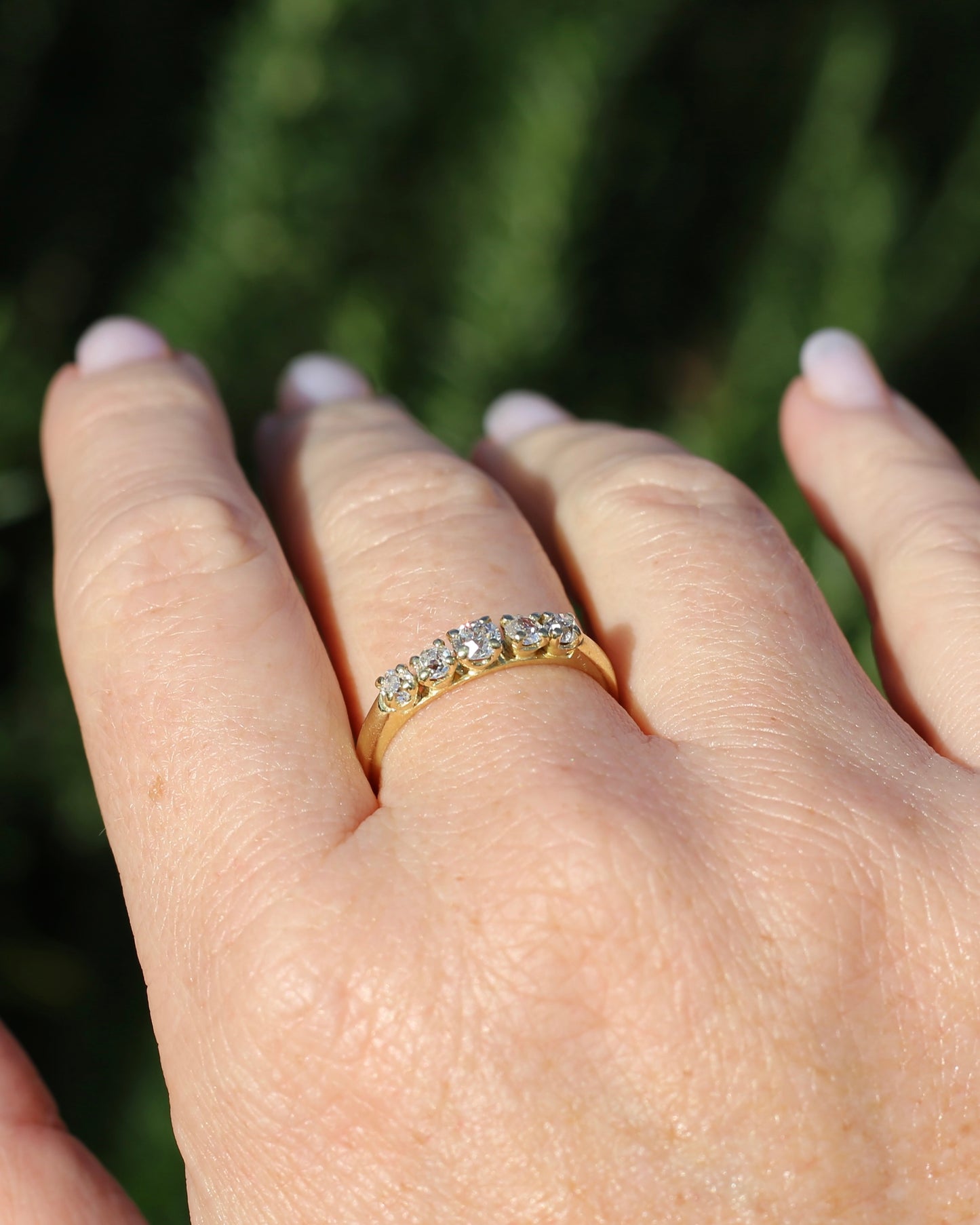 Five Stone Old Cut Diamond Ring approx 0.85ct, Claw Set, 18ct Yellow Gold, size T or 9.5