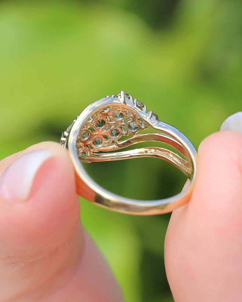 Pale Blue Parti Sapphire Bypass Cluster Ring, 9ct Yellow Gold, size P1/2 or 7.75, 2.75g