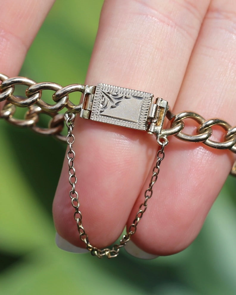 Vintage Australian Rodd and Co. Curb Bracelet with Safety Chain, 15.3g, 18.5cm or 7.25 inches