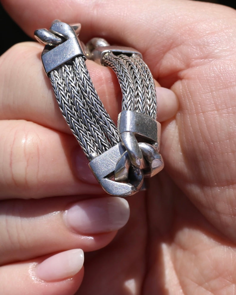 Chunky Foxtail and Curb Bracelet, Sterling Silver, 17.5cm or just under 7 inches, 40.7g