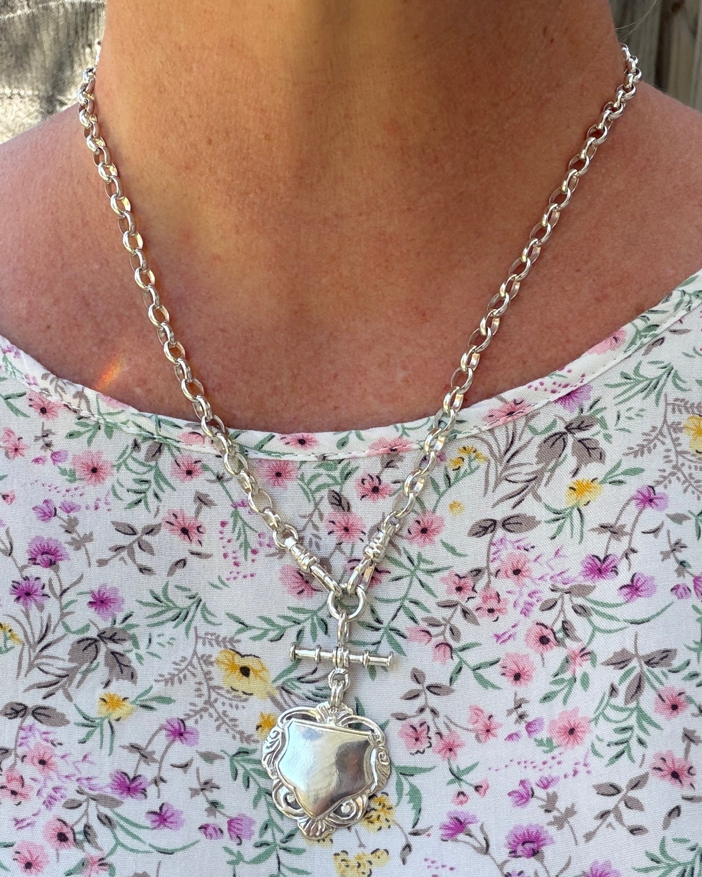 Vintage (likely Australian) Belcher Chain With Double Swivel Albert Clasps, T-bar and Fob, Sterling Silver, 47cm or 18.5 inches, 22.9g