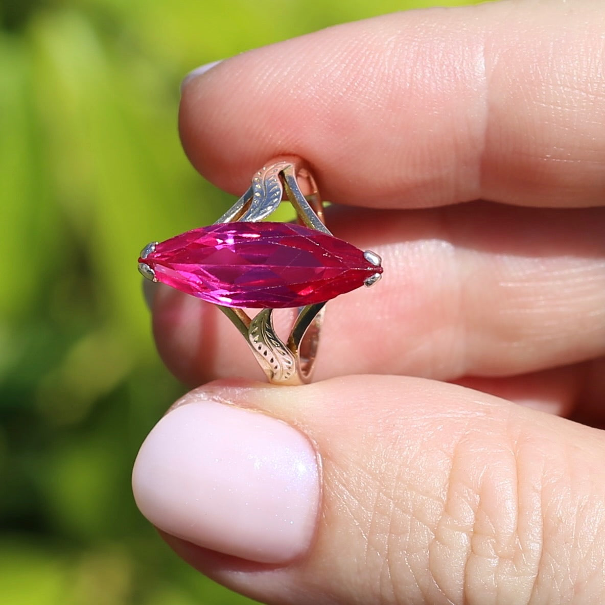 Mid Century Russian Synthetic Ruby Ring, 14ct Rosey Gold, size L1/2 or 6