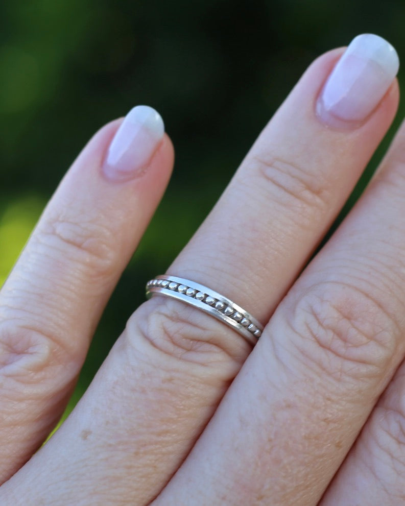 Beaded Silver Ring, Sterling Silver, size L or 5.75, 1.7g