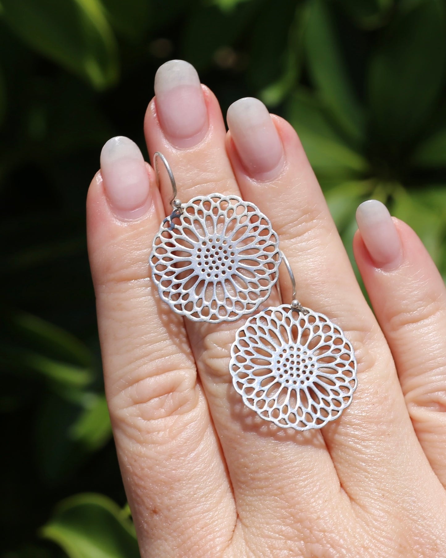 Silver Mandala Earrings on Earwires, Sterling Silver, 4.0g