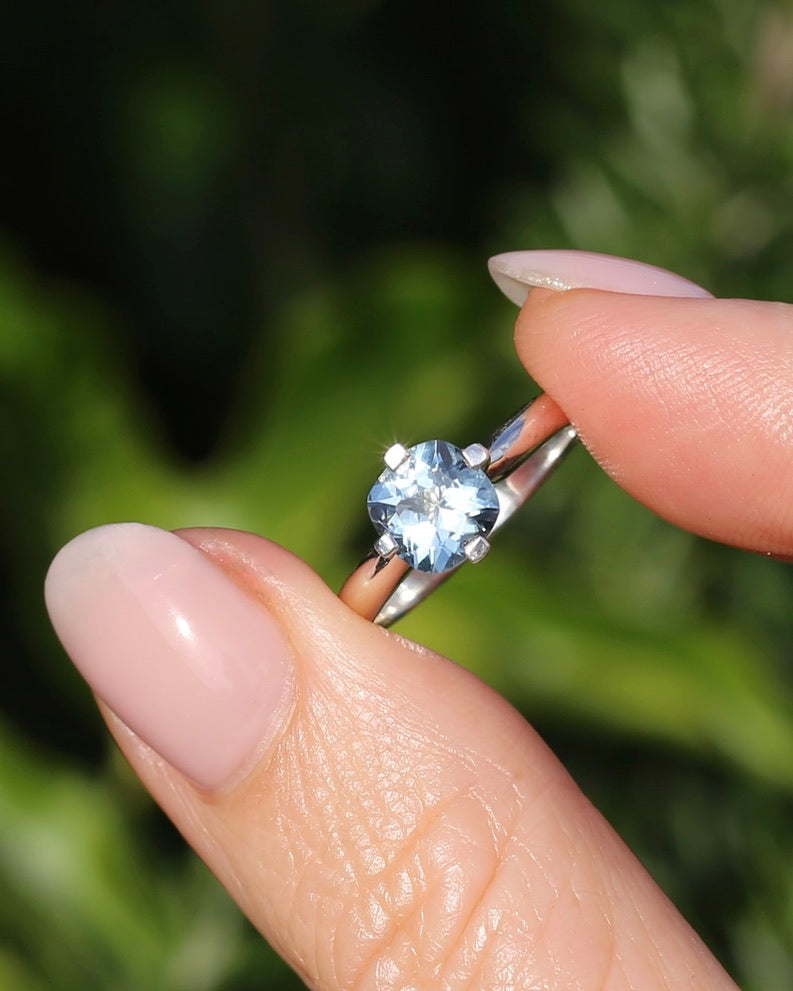1ct Natural Aquamarine Cushion Cut Ring, Silver, size M1/2 or 6.5, 2.63g
