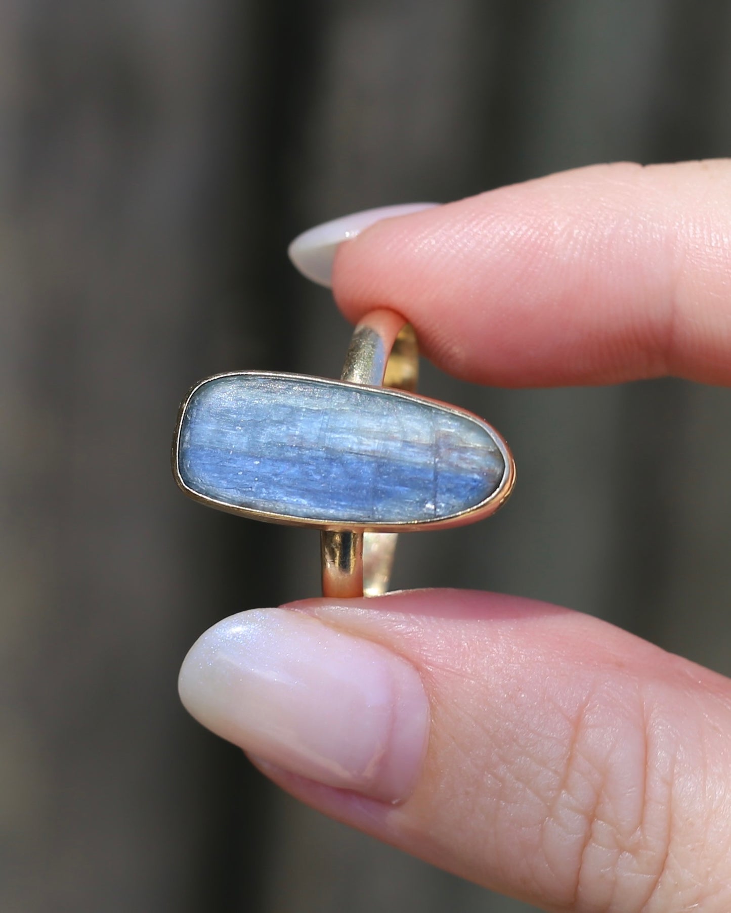 Rustic Freeform Labradorite Cabochon in Bezel Setting, 9ct Yellow Gold, size X1/2 or 11.75