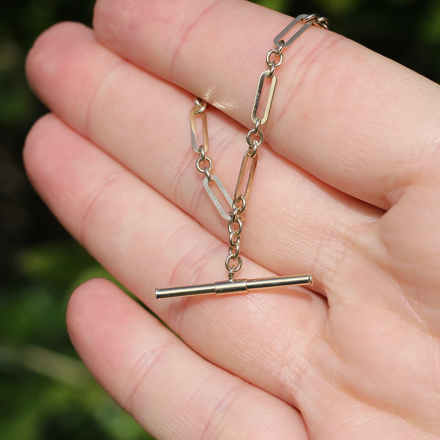 Delicate Paperclip Chain with T-bar, 9ct Yellow Gold, 47cm with 1cm T-Bar drop