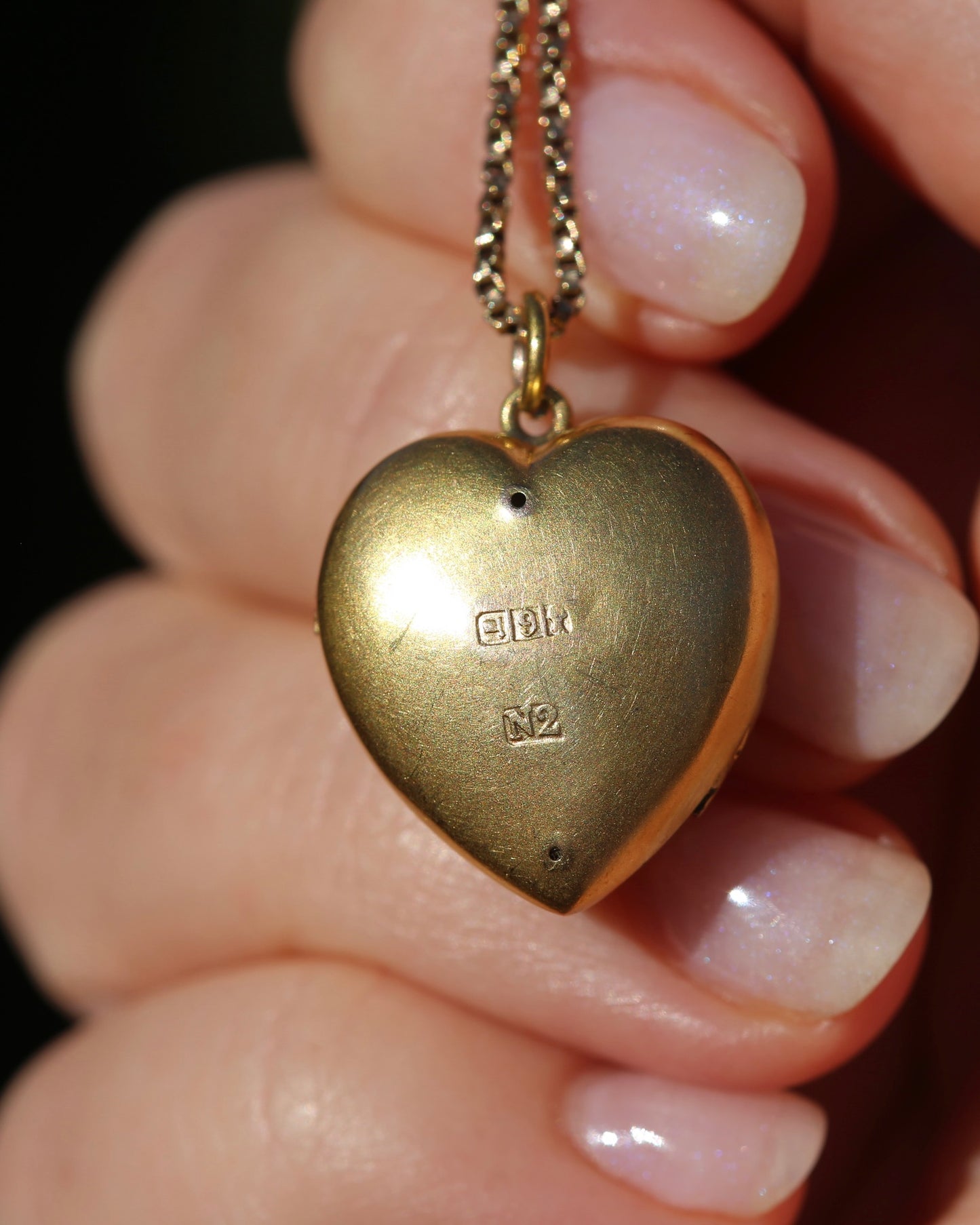 Early Australian Aronson & Co Puffy Heart set Pendant with Pearl and Green Gems, 9ct Yellow Gold, 2.59g
