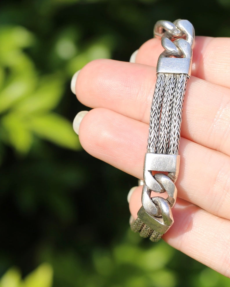 Chunky Foxtail and Curb Bracelet, Sterling Silver, 17.5cm or just under 7 inches, 40.7g