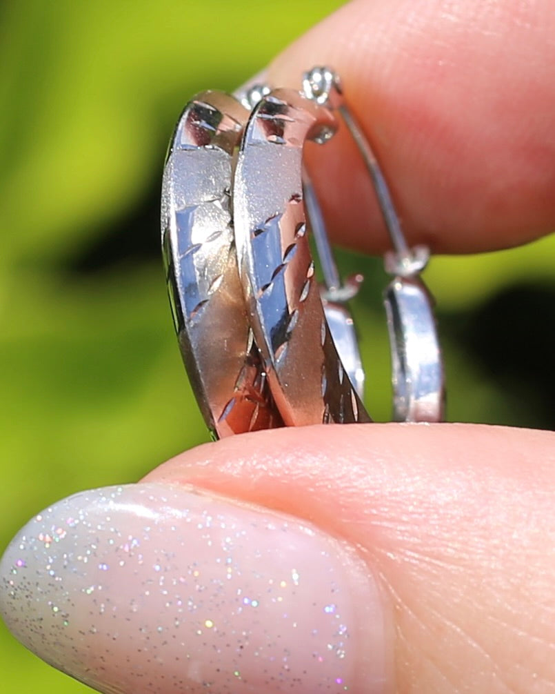 Silver and 10% Gold Hoops, Sterling Silver, Rose and White Gold, 22mm, 1.69g