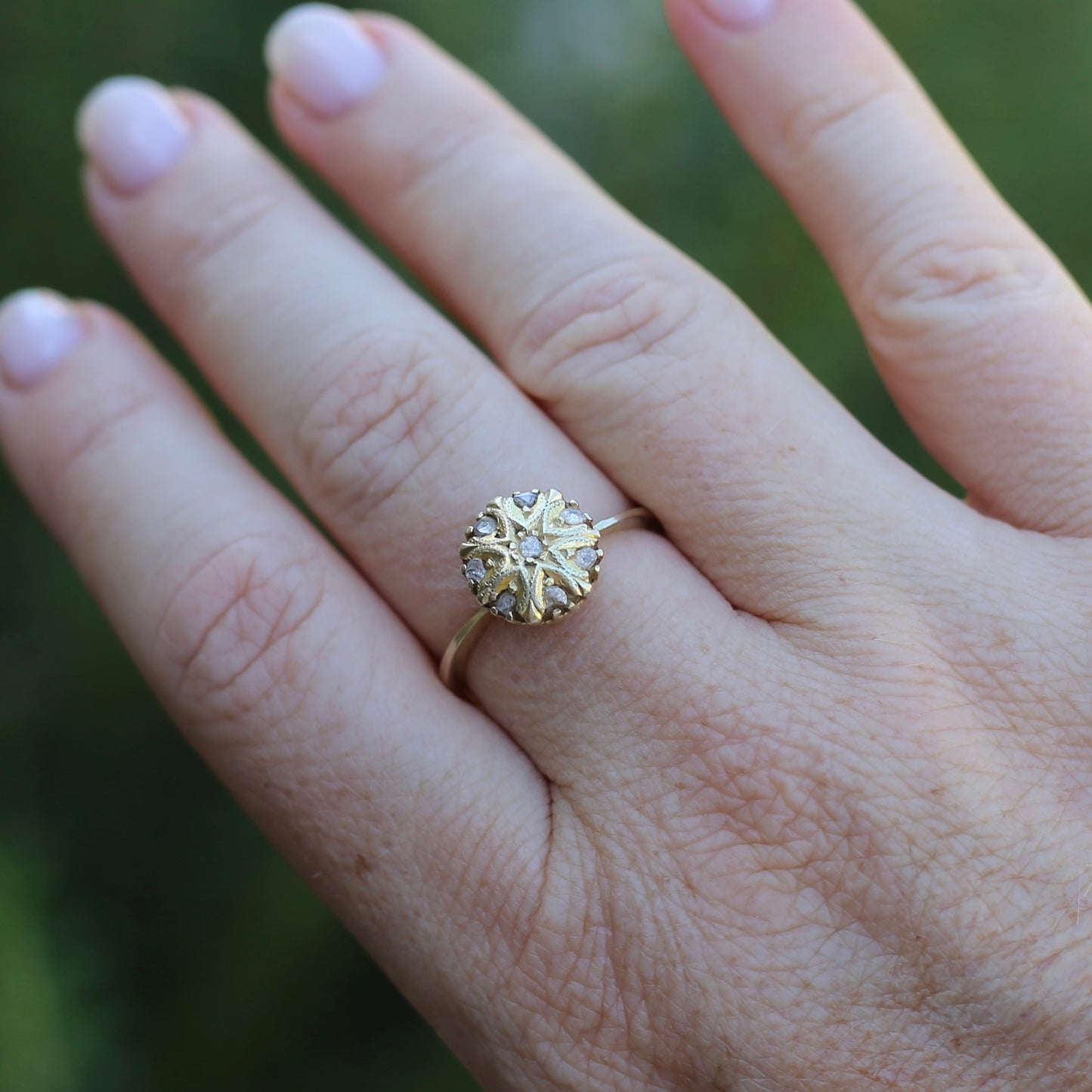 Rustic Handmade Likely Victorian Rose and Table Cut Diamond & Quartz Ring, approx 12ct Yellow Gold, size T or 9.5