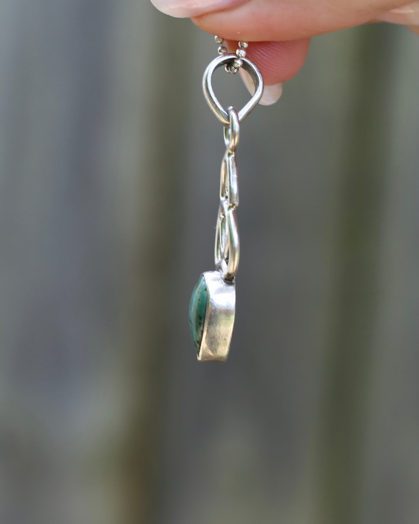 Natural Turquoise and Celtic Inspired Pendant, Sterling Silver, 4.8g