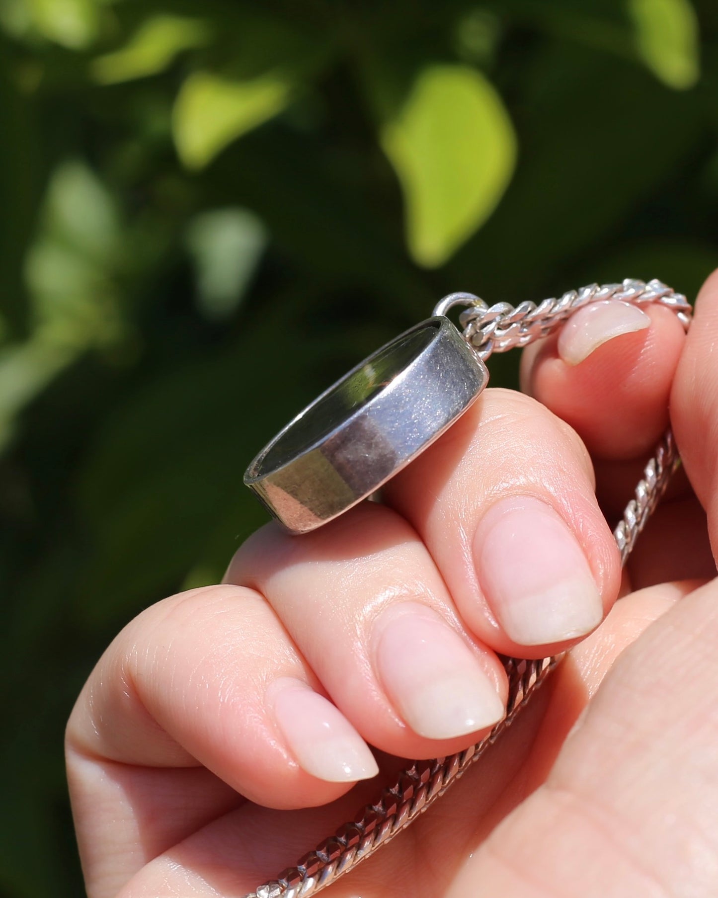 Vintage Chunky Black Agate and Silver Pendant, 13.2g