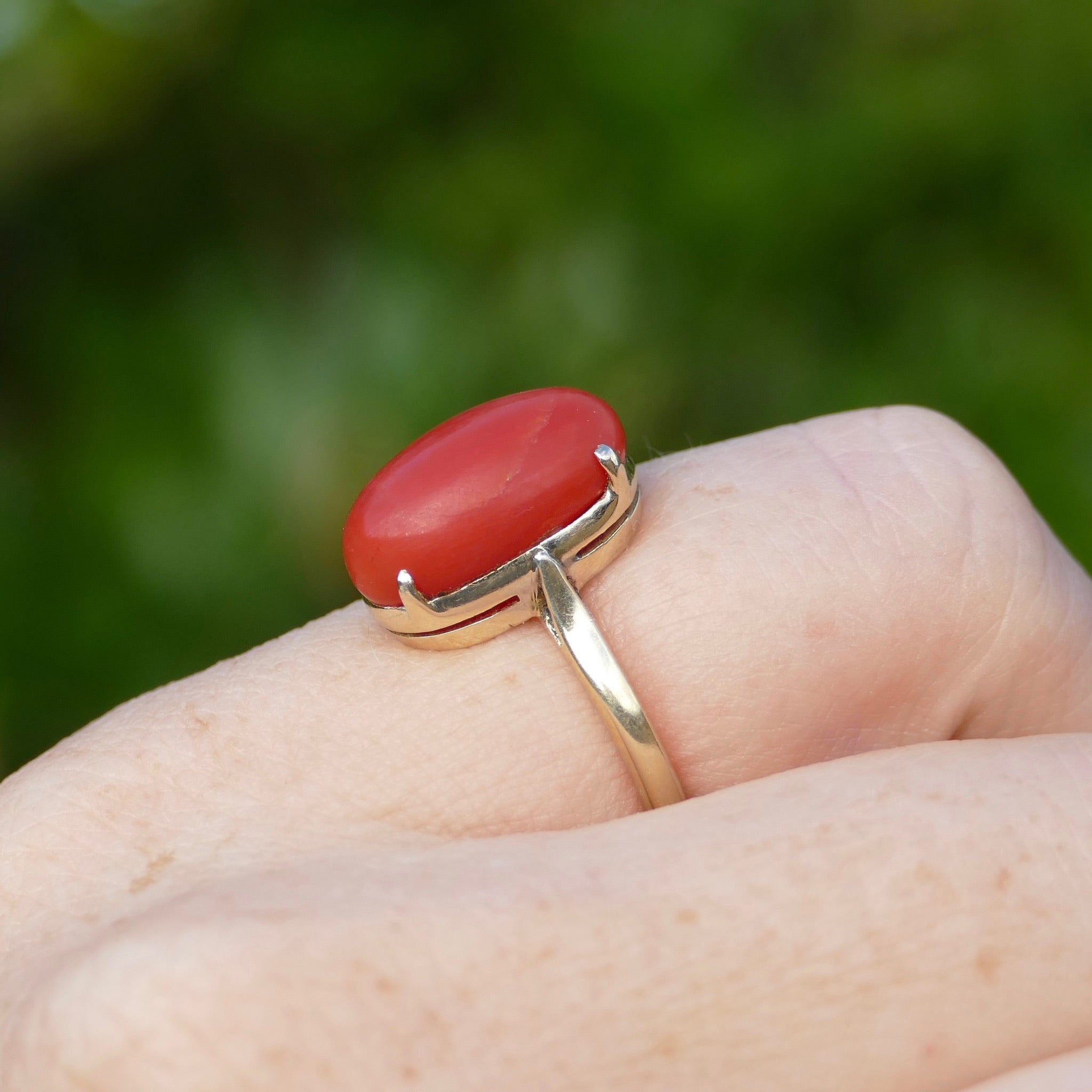 Red coral deals stone gold ring