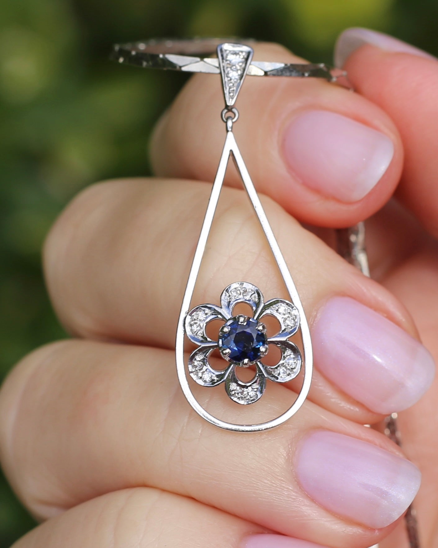 Vintage Natural Sapphire and Diamond Pendant, 18ct White Gold, 2.64g