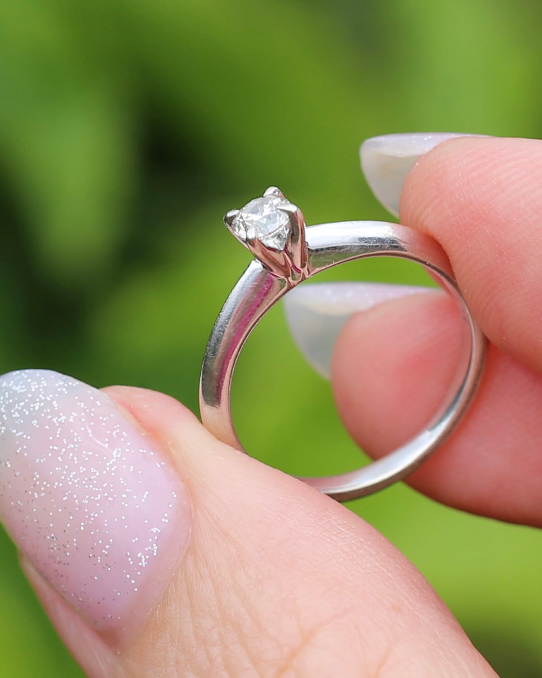 0.2ct Natural Diamond Solitaire, Talon Claw Set, 9ct White Gold, size 5 or J1/2, 2.2g