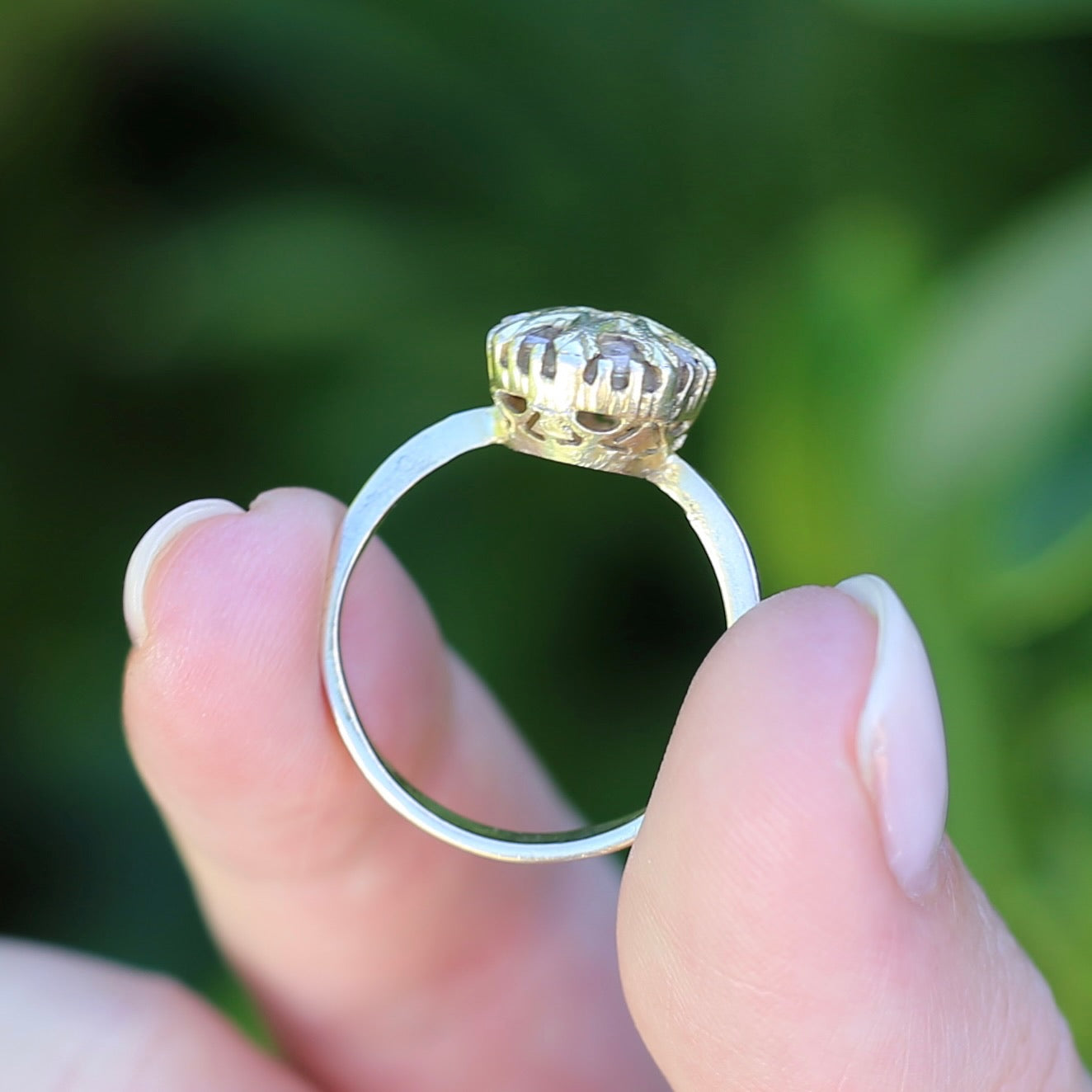 Rustic Handmade Likely Victorian Rose and Table Cut Diamond & Quartz Ring, approx 12ct Yellow Gold, size T or 9.5