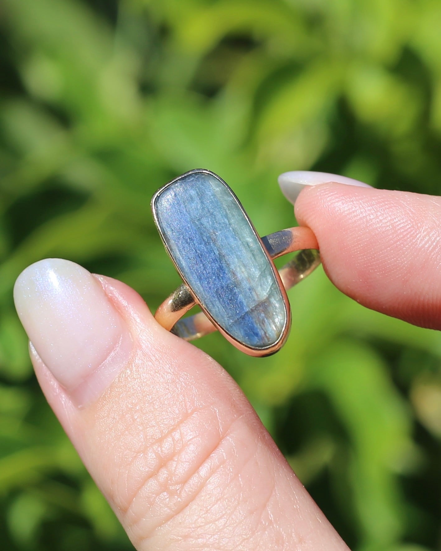 Rustic Freeform Labradorite Cabochon in Bezel Setting, 9ct Yellow Gold, size X1/2 or 11.75