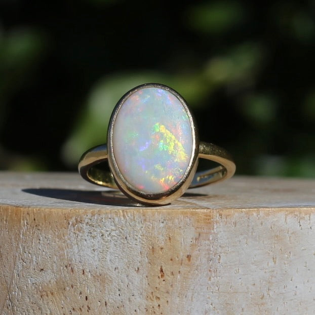 ON HOLD Early Australian Levinson Opal Ring, 18ct Yellow Gold, size N1/2 or 7