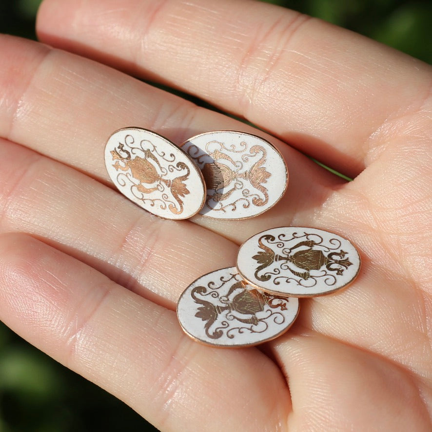 Early Australian APEX Enamel & Rose Gold Cufflinks, 7.87g 9ct Rose Gold