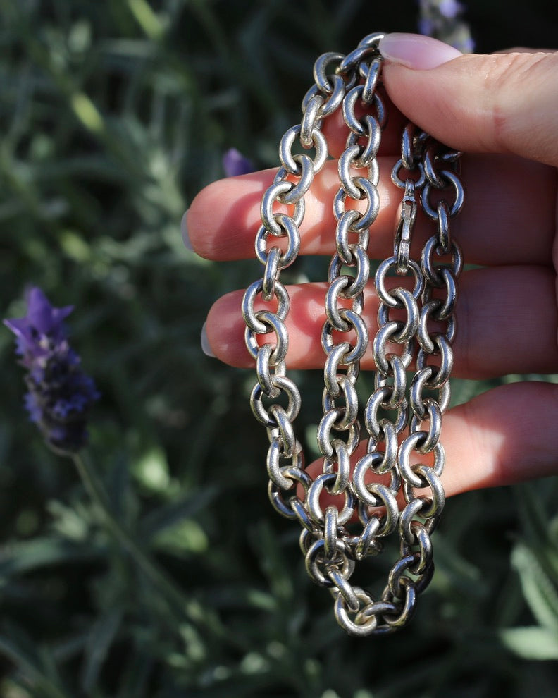 Vintage Chunky Oval Cable Chain with Parrot Clasp, Sterling Silver, 46cm or 18inches, 58.65g