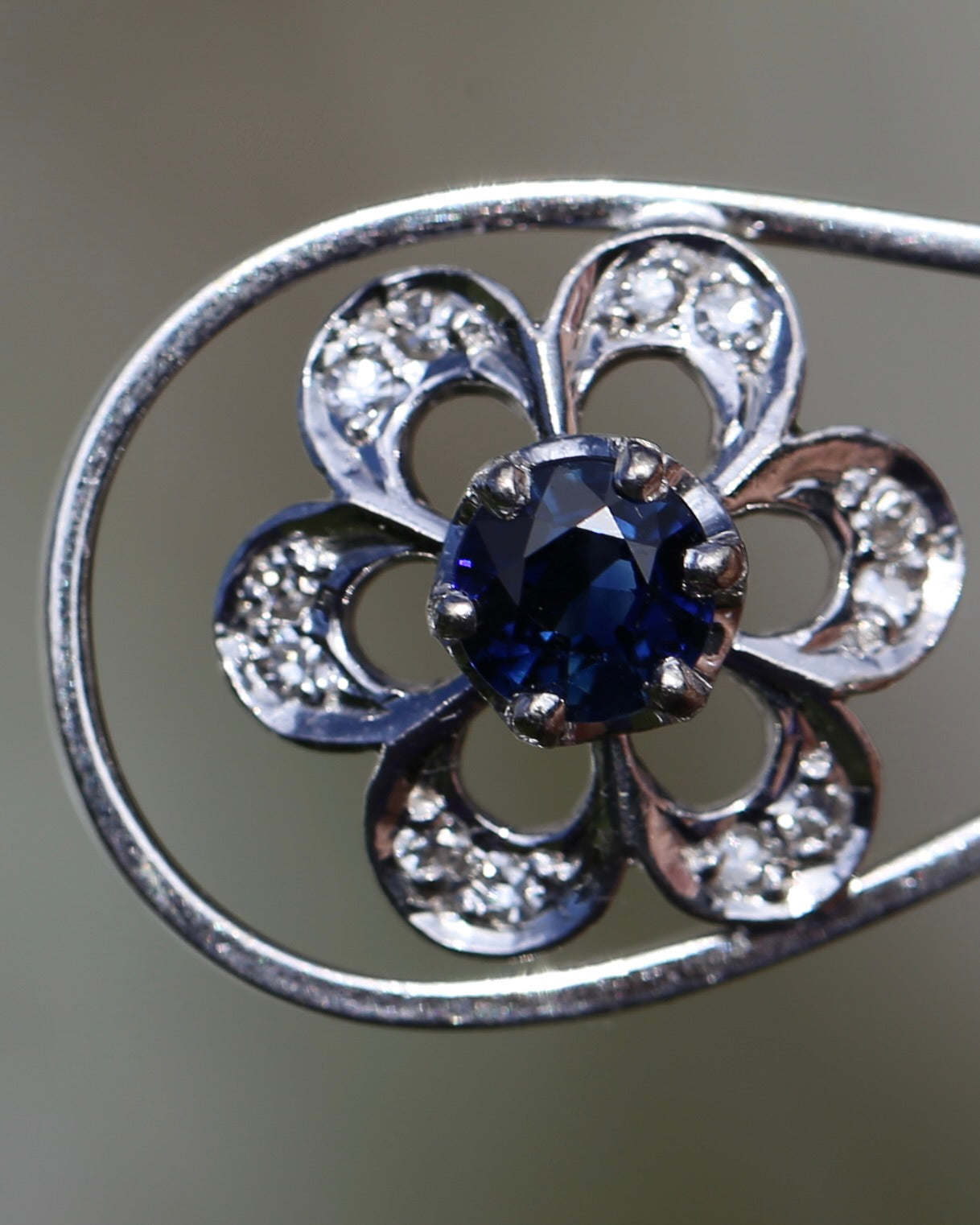 Vintage Natural Sapphire and Diamond Pendant, 18ct White Gold, 2.64g