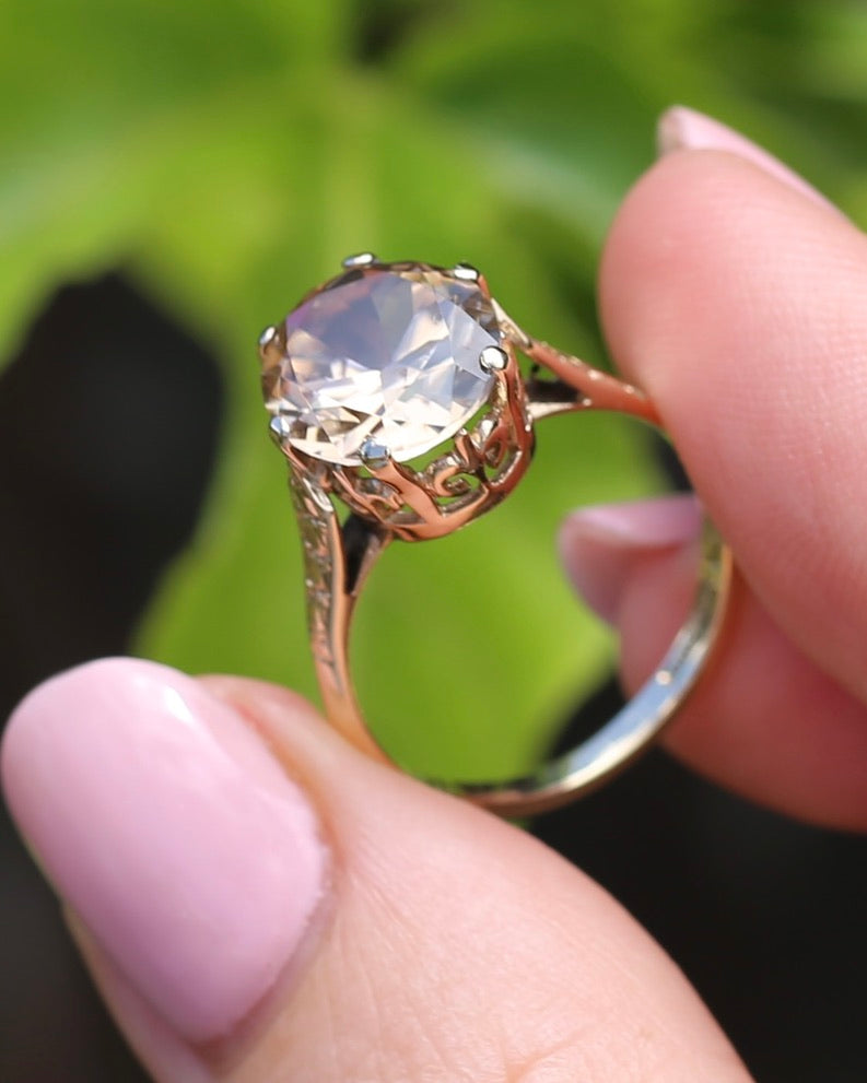 5.68ct Oval Natural Australian Zircon, In 1973 Birmingham Made Ring, 9ct Yellow Gold, size O1/2 or 7.5, 3.41g